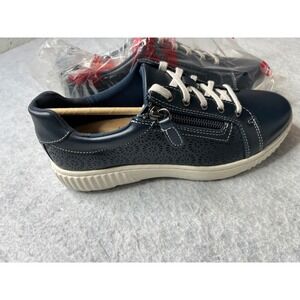 Clarks Caroline Rio Navy Leather Perforated Zip Comfort Sneakers Women US 8 M